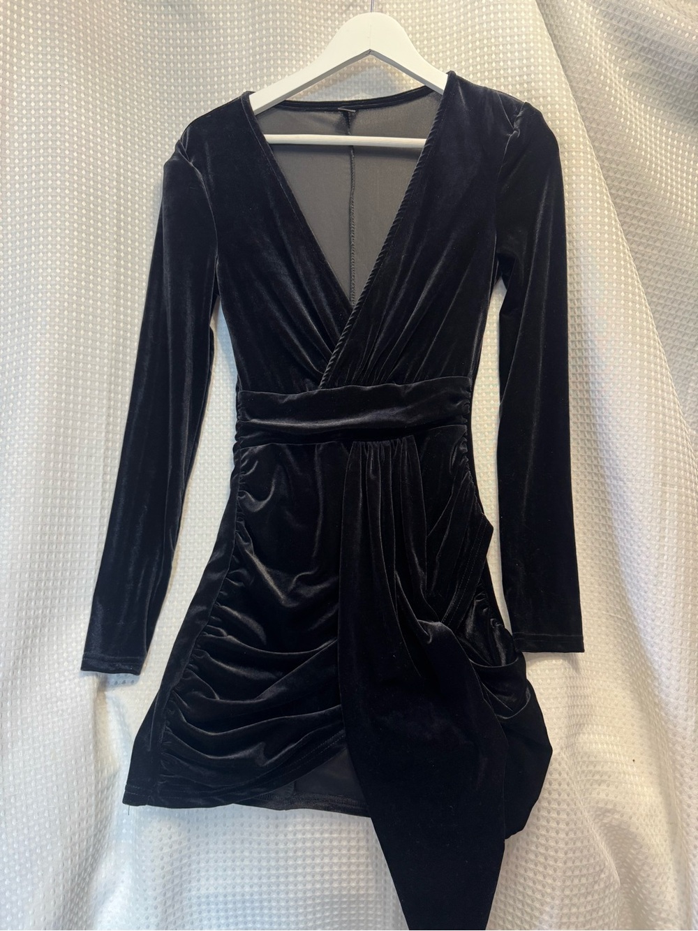 SHEIN Black Velvet Ruched Wrap Mini Dress